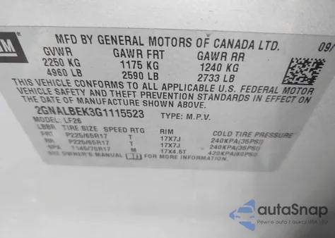 2016 Chevrolet Equinox Ls from USA, damaged, VIN 2GNALBEK3G1115523